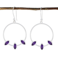 Lea Purple Minimal Trilogy Dangle Earring Amethyst Purple Dangle