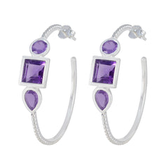 Sofia Purple Mid weight Trilogy Stud Earring Amethyst Purple Stud
