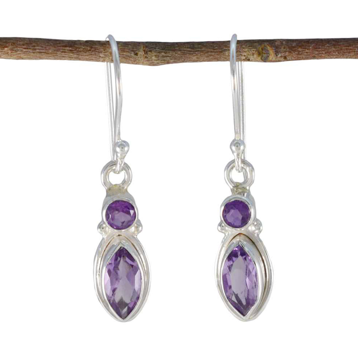 Amelia Purple Whisper thin Toi et Moi Dangle Earring Amethyst Purple Dangle