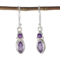 Amelia Purple Whisper thin Toi et Moi Dangle Earring Amethyst Purple Dangle