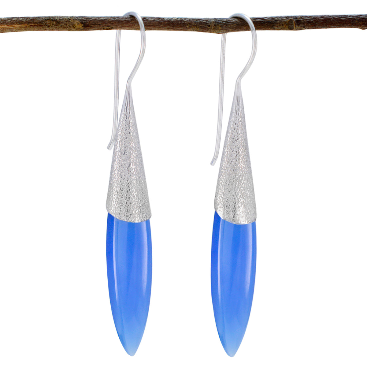 Ha eun Blue Edgy Solitaire Dangle Earring Chalcedony Blue Dangle