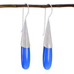 Ling Blue Edgy Solitaire Dangle Earring Chalcedony Blue Dangle