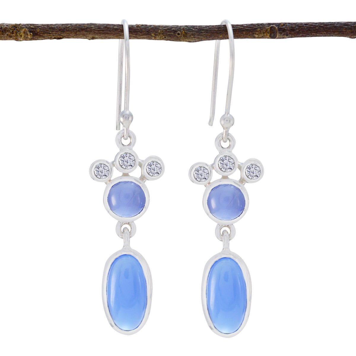Haruka Blue Mid weight Toi et Moi Dangle Earring Blue Chalcedony Blue Dangle