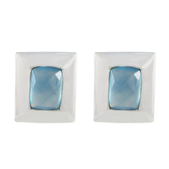 Laura Blue Mid weight Solitaire Stud Earring Blue Chalcedony Blue Stud