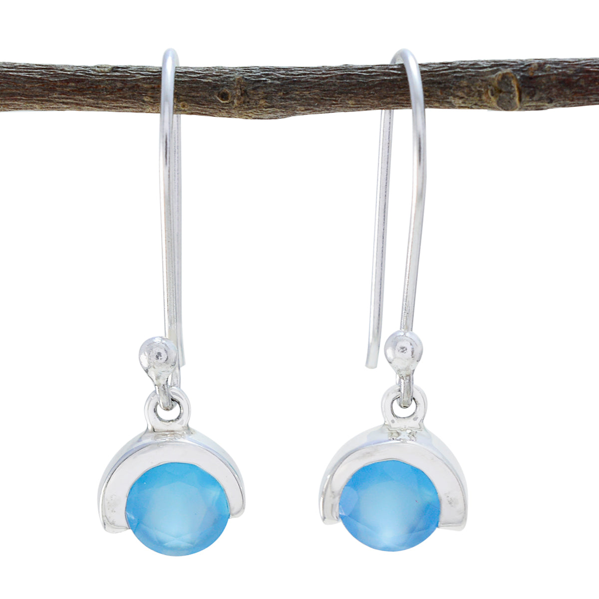 Aisha Blue Dainty Solitaire Dangle Earring Blue Chalcedony Blue Dangle