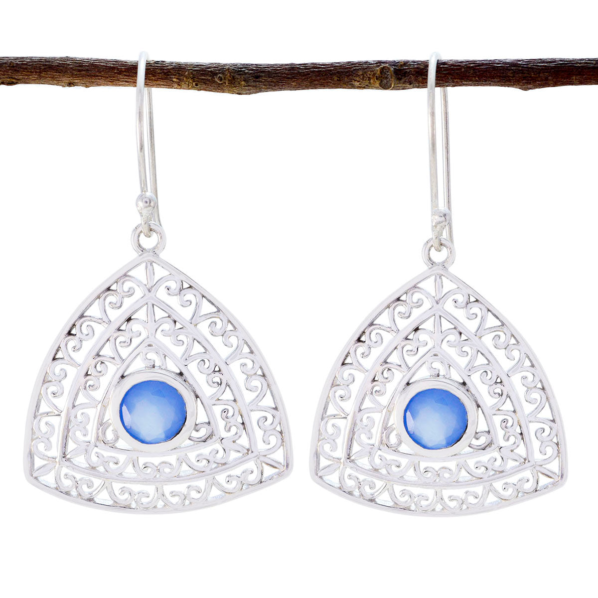 Lucia Blue Eye catching Solitaire Dangle Earring Blue Chalcedony Blue Dangle