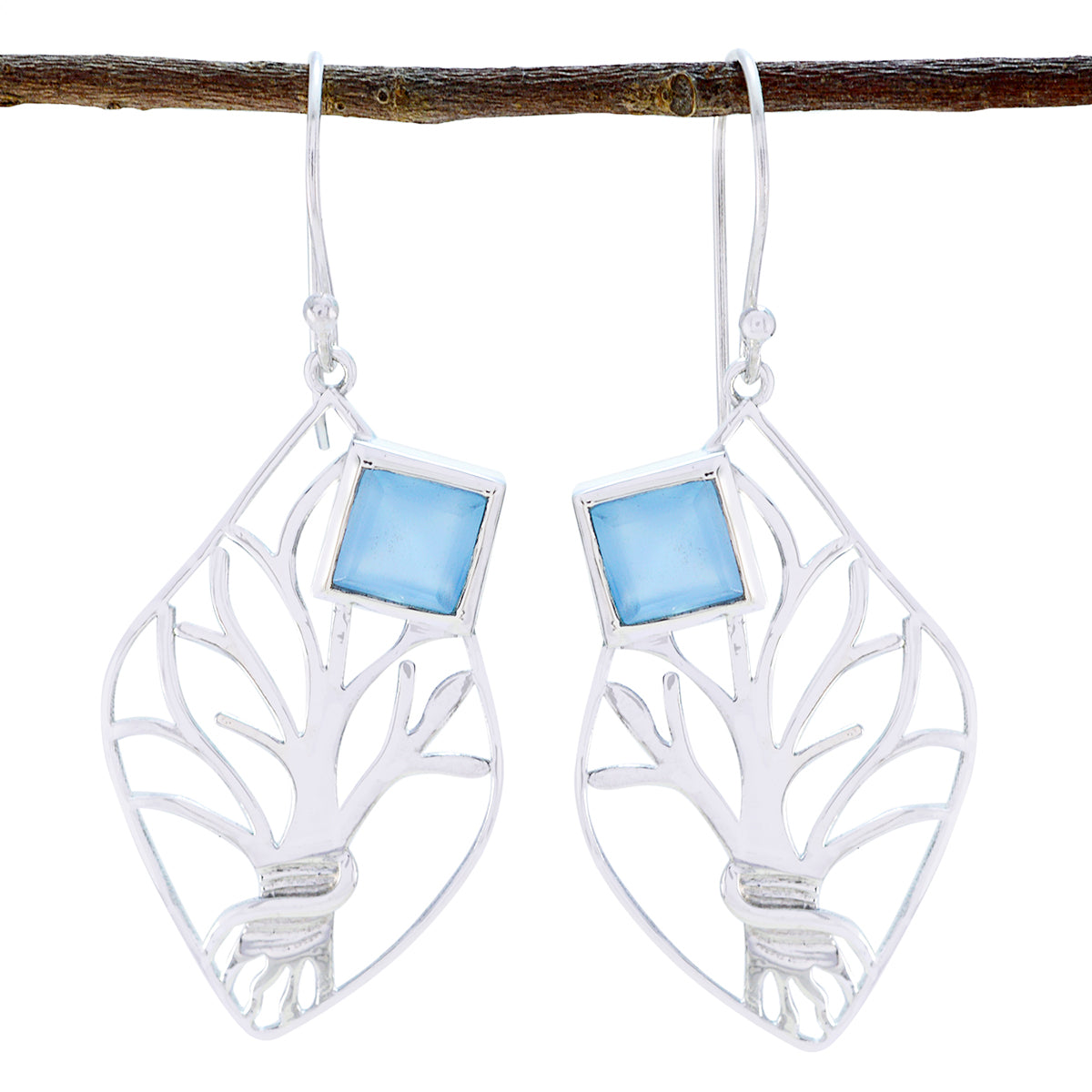 Mariana Blue Featherlight Solitaire Dangle Earring Blue Chalcedony Blue Dangle