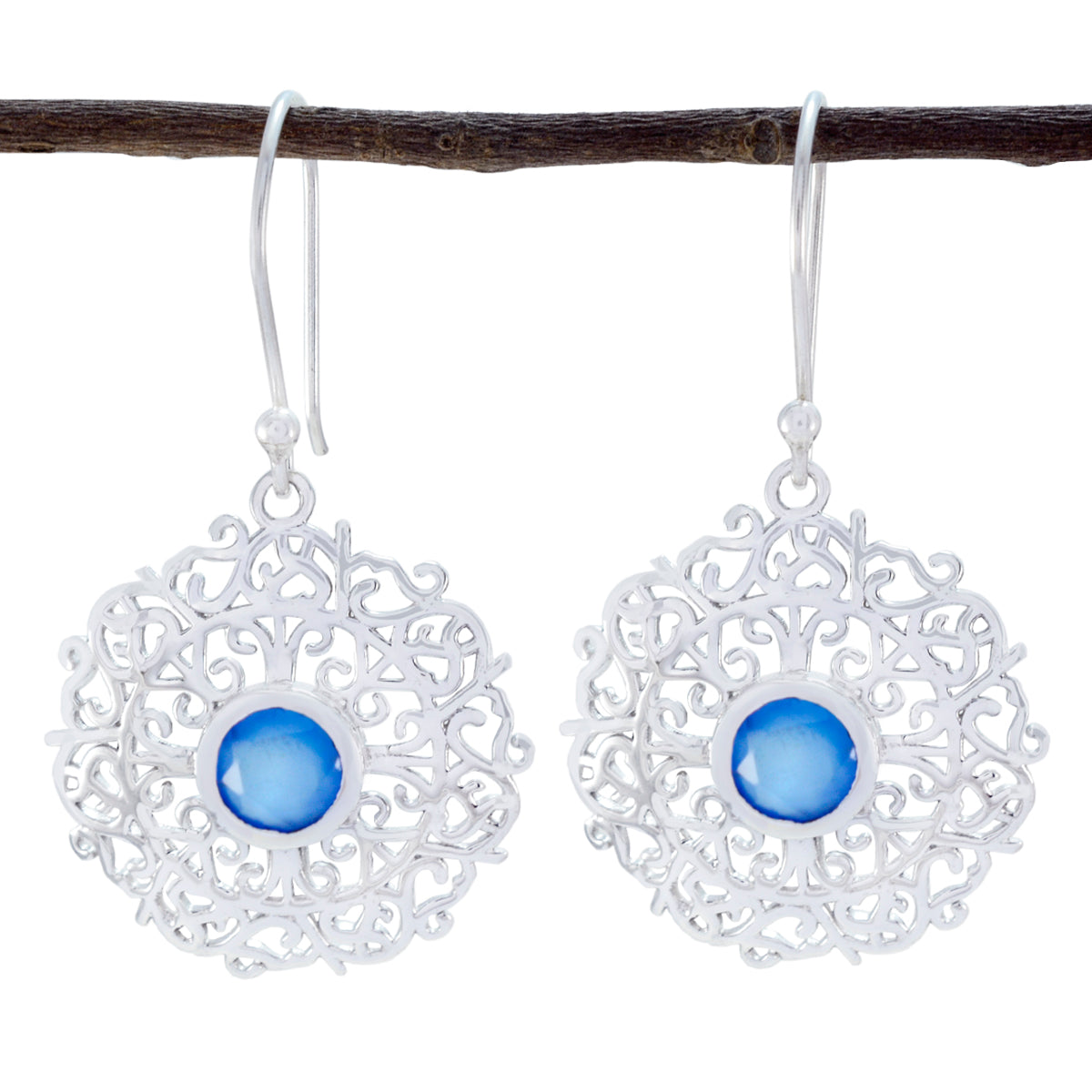 Luna Blue Tiny Solitaire Dangle Earring Chalcedony Blue Dangle