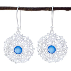 Luna Blue Tiny Solitaire Dangle Earring Chalcedony Blue Dangle
