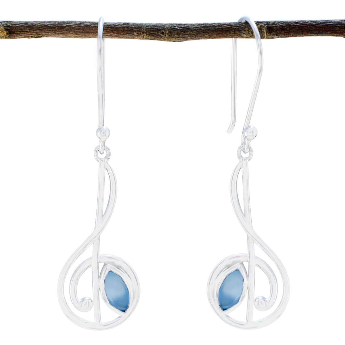 Milagros Blue Delicate Solitaire Dangle Earring Blue Chalcedony Blue Dangle
