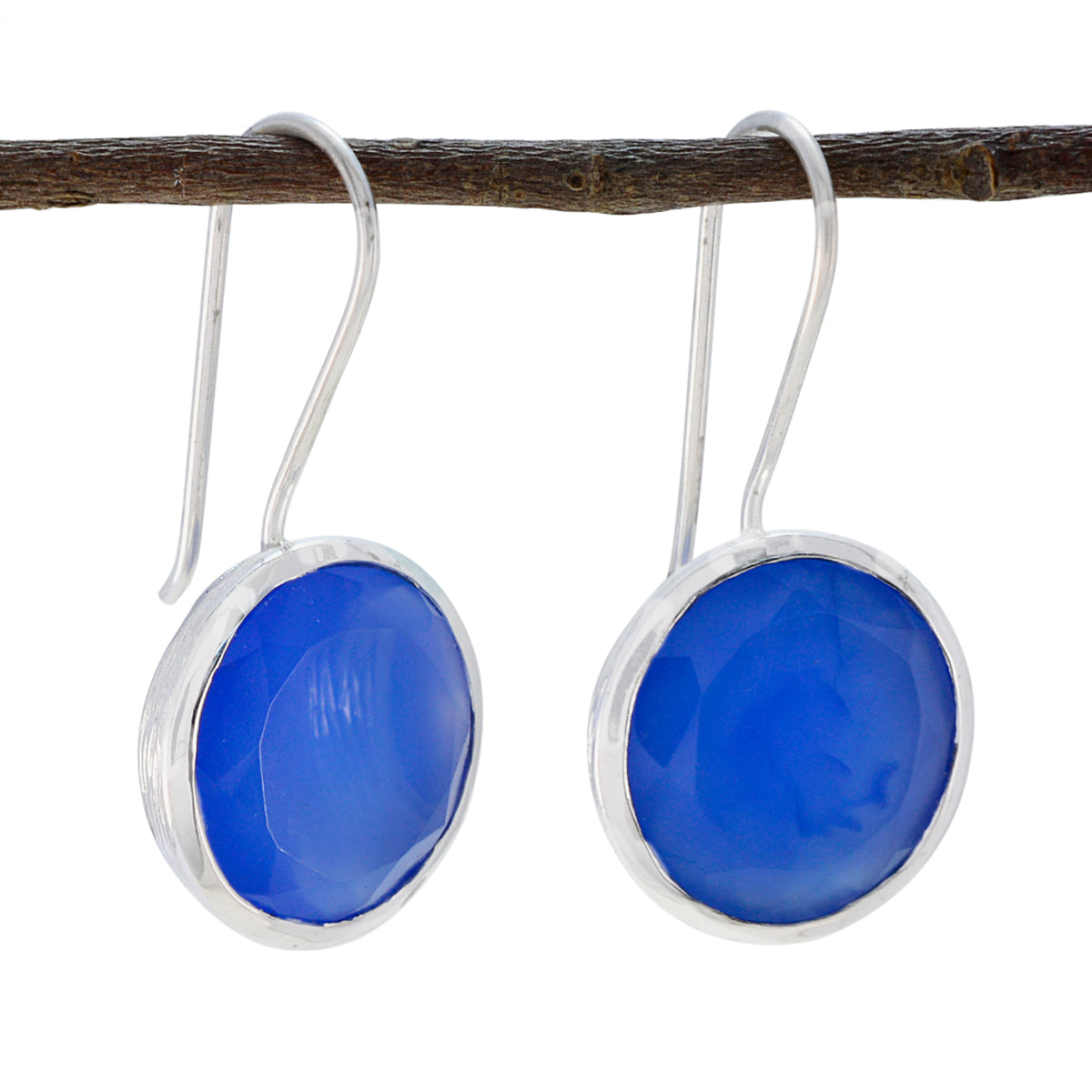 Natalia Blue Eye catching Solitaire Dangle Earring Blue Chalcedony Blue Dangle