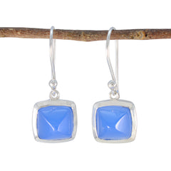 Hua Blue Slim Solitaire Dangle Earring Blue Chalcedony Blue Dangle