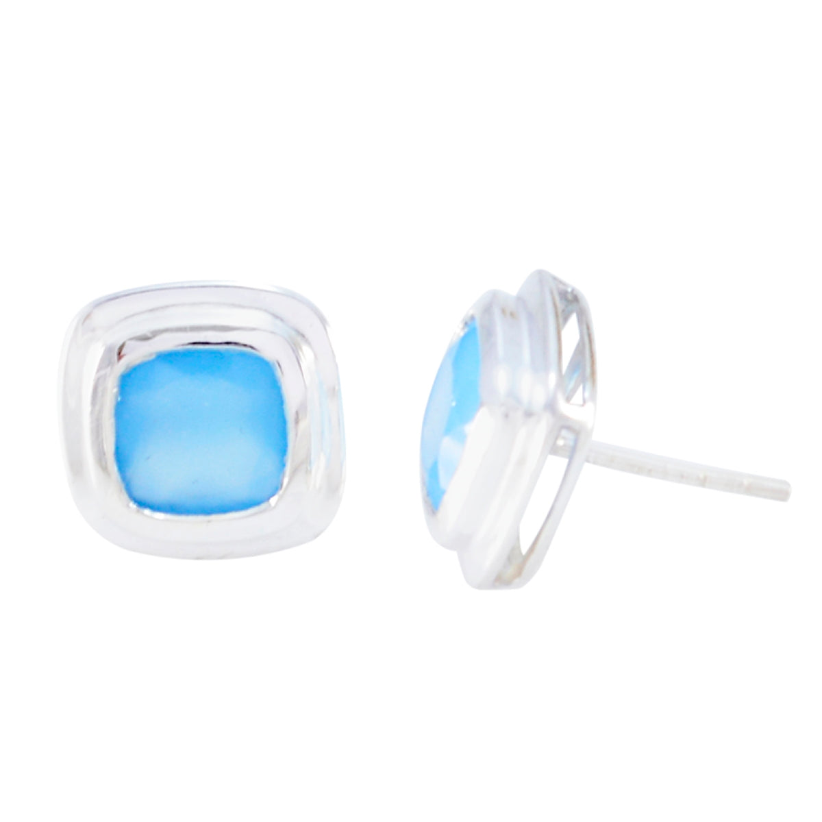 Renata Blue Dainty Solitaire Stud Earring Blue Chalcedony Blue Stud