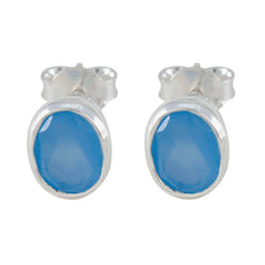 Camilla Blue Dainty Solitaire Stud Earring Blue Chalcedony Blue Stud