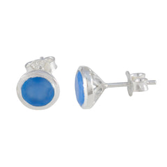 Stella Blue Delicate Solitaire Stud Earring Blue Chalcedony Blue Stud