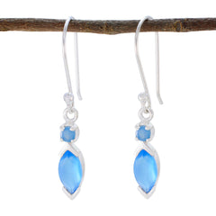 Lucia Blue Whisper thin Toi et Moi Dangle Earring Blue Chalcedony Blue Dangle