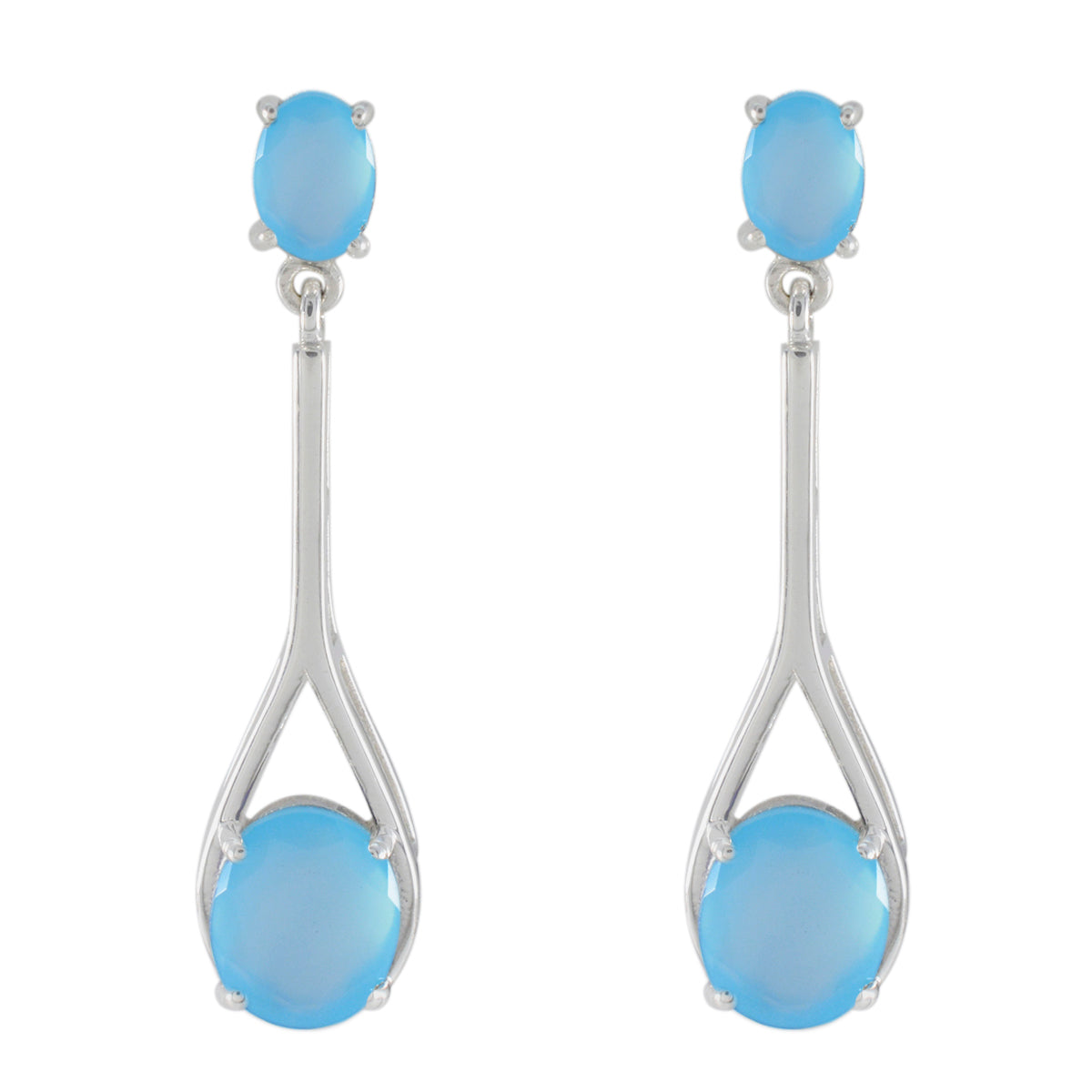Jia Blue Minimal Toi et Moi Stud Earring Blue Chalcedony Blue Stud