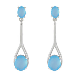 Jia Blue Minimal Toi et Moi Stud Earring Blue Chalcedony Blue Stud