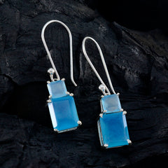 Rosa Blue Whisper thin Toi et Moi Dangle Earring
