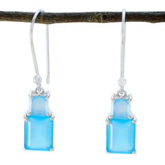 Rosa Blue Whisper thin Toi et Moi Dangle Earring Blue Chalcedony Blue Dangle