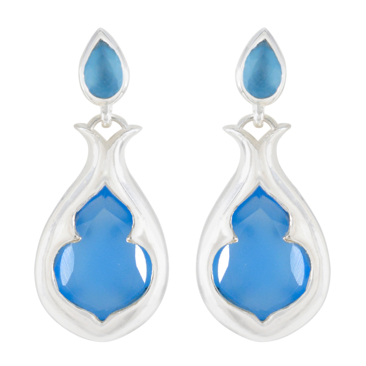 Ella Blue Edgy Toi et Moi Stud Earring Blue Chalcedony Blue Stud