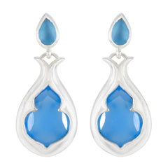 Ella Blue Edgy Toi et Moi Stud Earring Blue Chalcedony Blue Stud