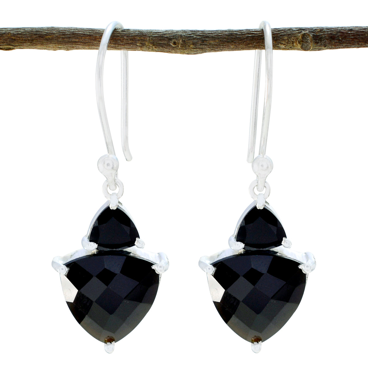 Yasmine Black Whisper thin multiple Dangle Earring Black Onyx Black Dangle