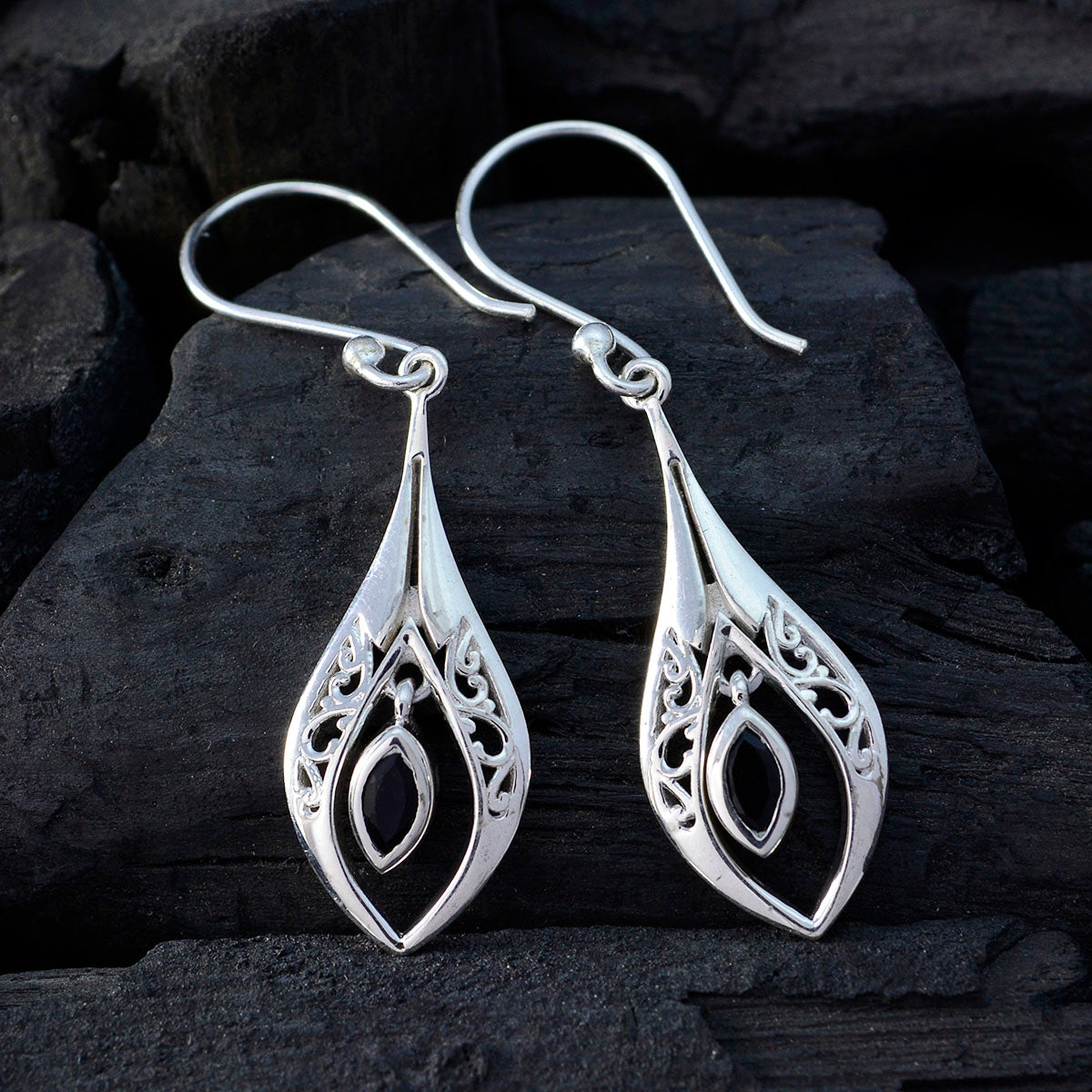 Sarah Black Whisper thin Solitaire Dangle Earring