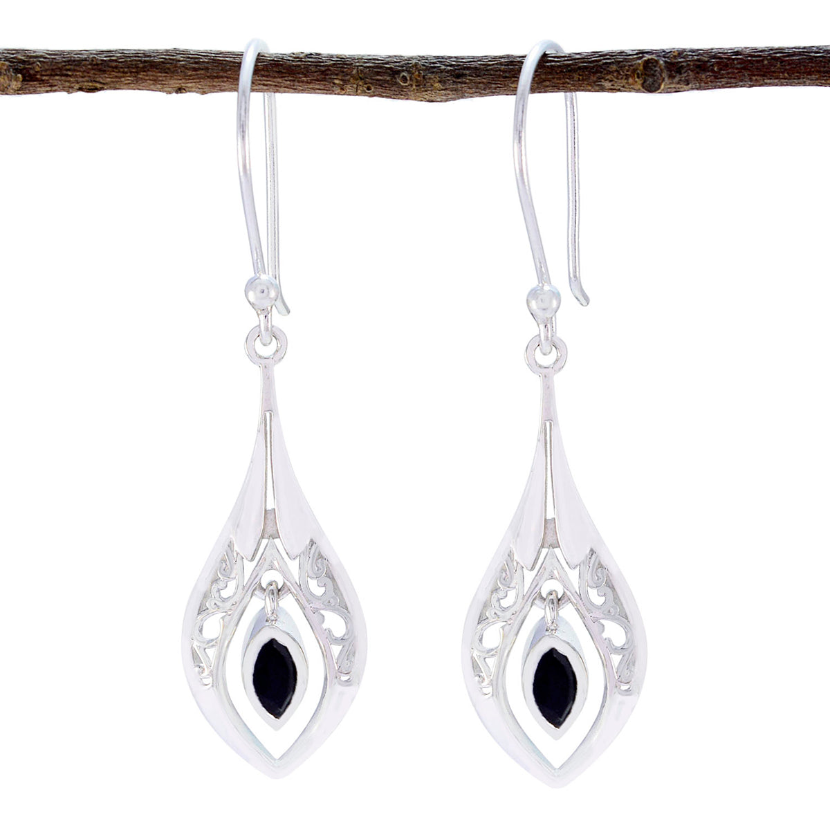 Sarah Black Whisper thin Solitaire Dangle Earring Black Onyx Black Dangle