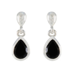 Yasmine Black Delicate Solitaire Stud Earring Black Onyx Black Stud