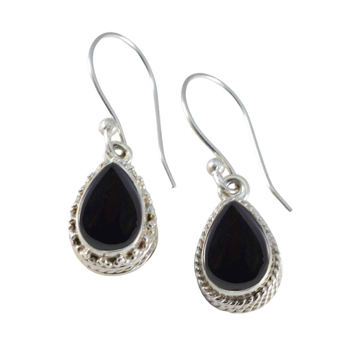 Ha eun Black Slim Solitaire Dangle Earring Black Onyx Black Dangle