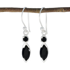 Lucy Black Whisper thin Toi et Moi Dangle Earring Black Onyx Black Dangle