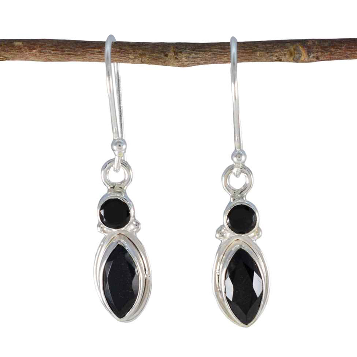 Anna Black Whisper thin Toi et Moi Dangle Earring Black Onyx Black Dangle