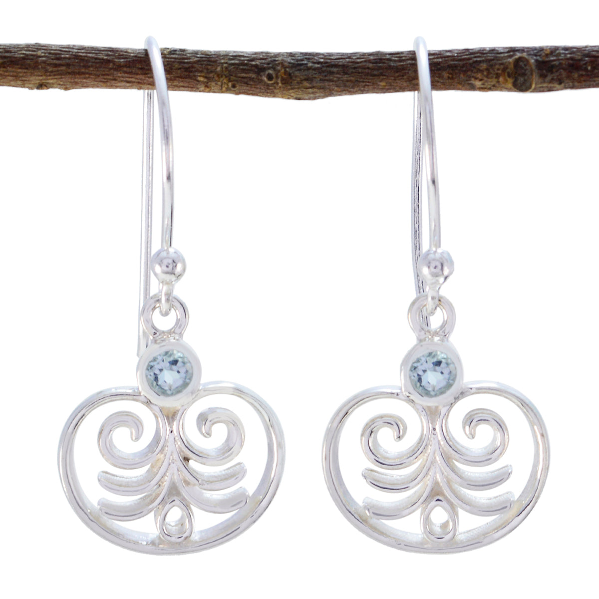 Elena Blue Delicate Solitaire Dangle Earring Blue Topaz Blue Dangle