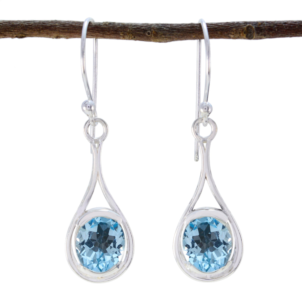 Bianca Blue Slim Solitaire Dangle Earring Blue Topaz Blue Dangle
