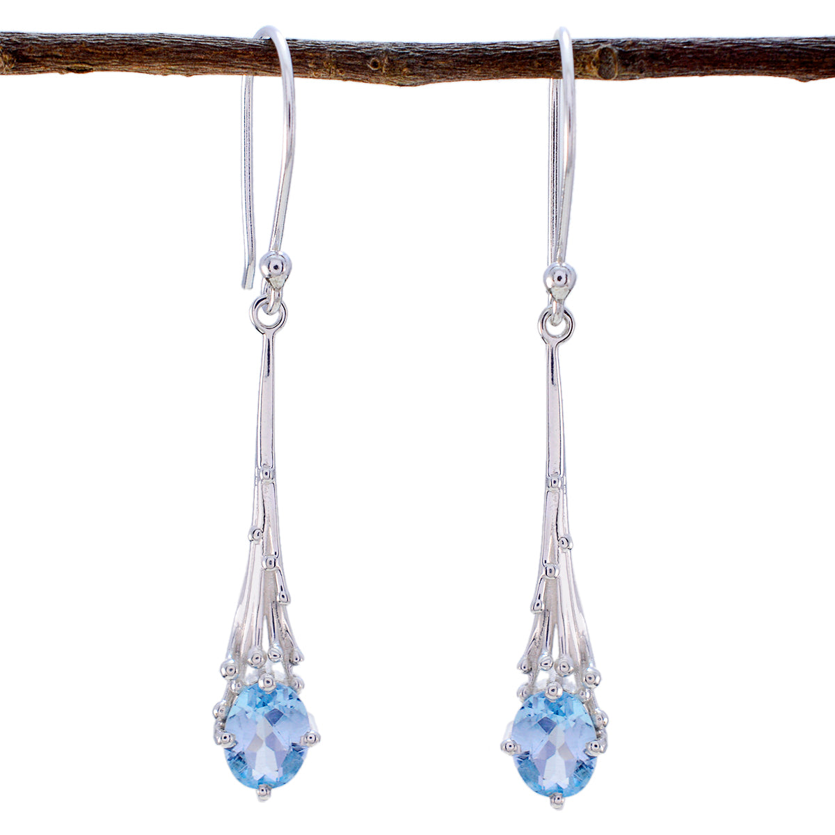Eliza Blue Whisper thin Solitaire Dangle Earring Blue Topaz Blue Dangle