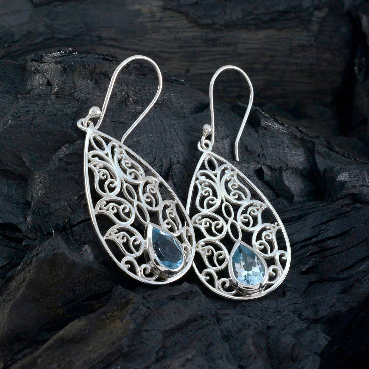 Lourdes Blue Tiny Solitaire Dangle Earring