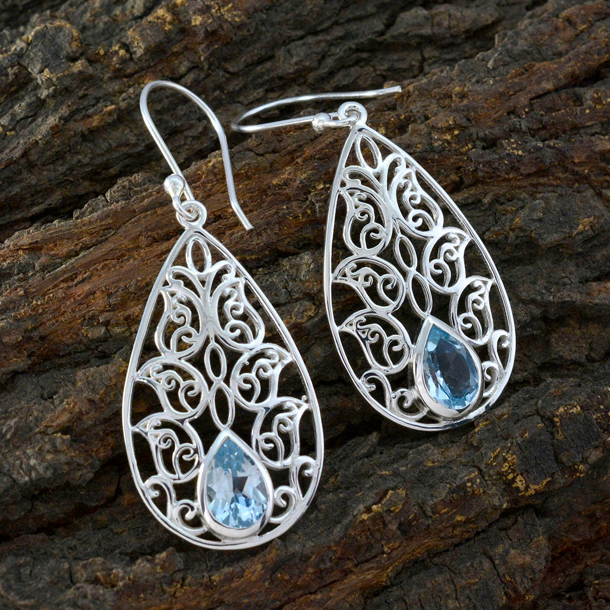 Lourdes Blue Tiny Solitaire Dangle Earring