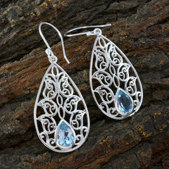 Lourdes Blue Tiny Solitaire Dangle Earring