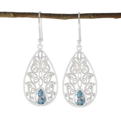 Lourdes Blue Tiny Solitaire Dangle Earring Blue Topaz Blue Dangle