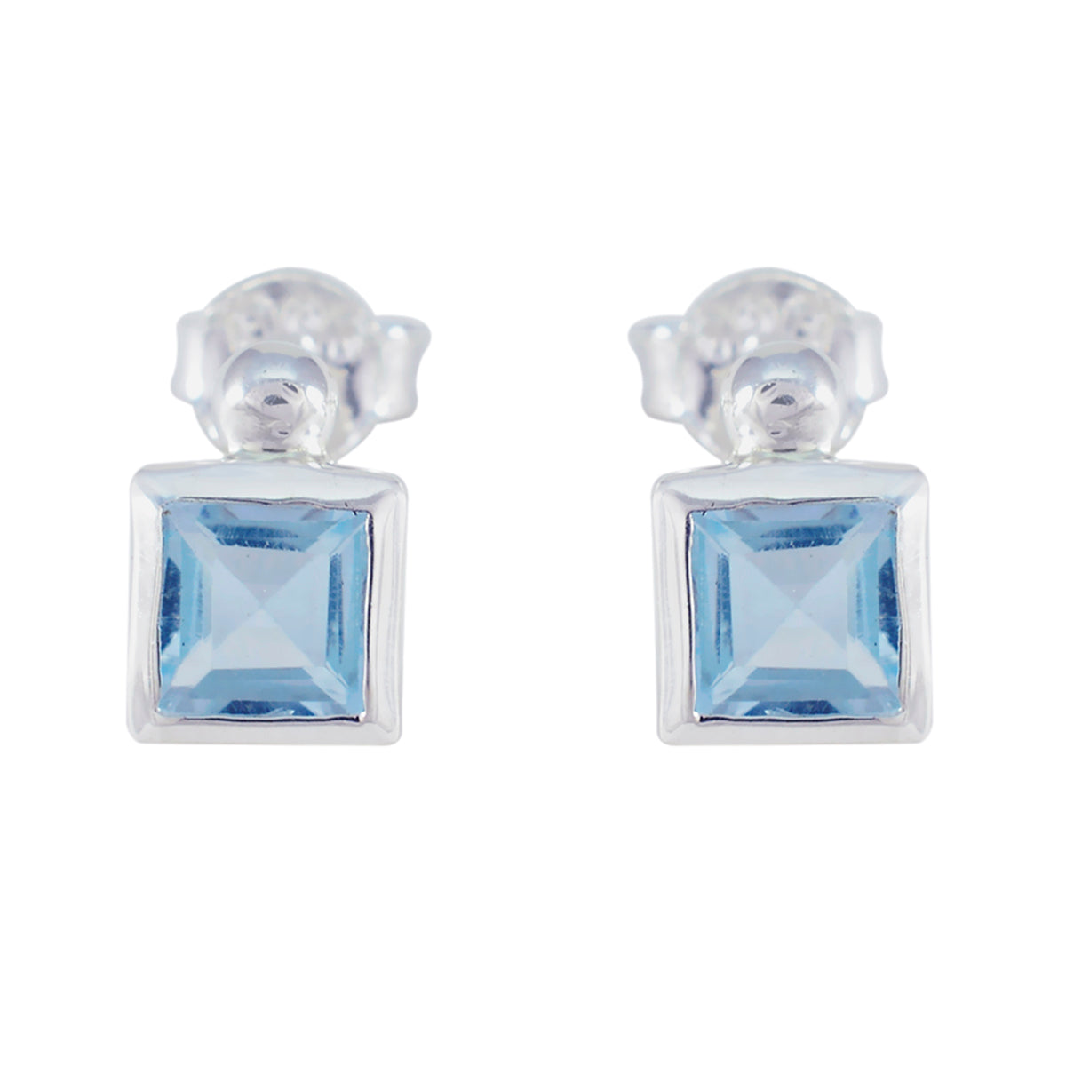 Camila Blue Whisper thin Solitaire Stud Earring Blue Topaz Blue Stud