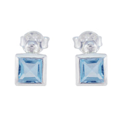 Camila Blue Whisper thin Solitaire Stud Earring Blue Topaz Blue Stud