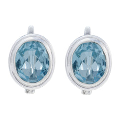 Florencia Blue Whisper thin Solitaire Stud Earring Blue Topaz Blue Stud