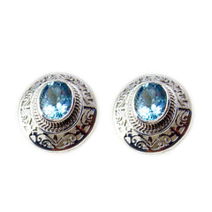 Rosa Blue Tiny Solitaire Stud Earring Blue Topaz Blue Stud