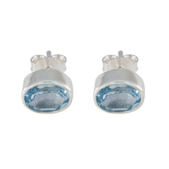 Anna Blue Delicate Solitaire Stud Earring Blue Topaz Blue Stud