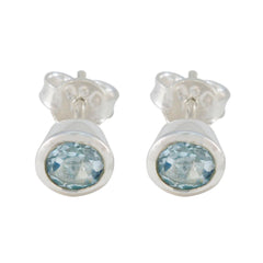 Chloe Blue Delicate Solitaire Stud Earring Blue Topaz Blue Stud