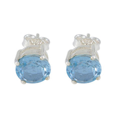 Evelyn Blue Dainty Solitaire Stud Earring Blue Topaz Blue Stud