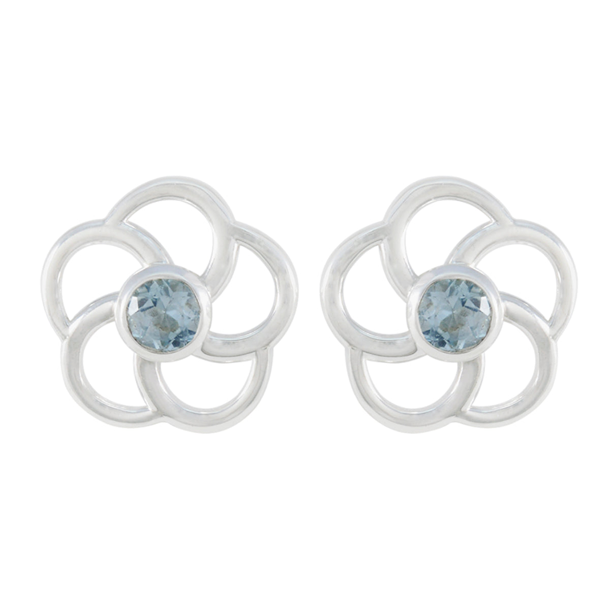 Mia Blue Whisper thin Solitaire Stud Earring Blue Topaz Blue Stud