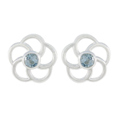 Mia Blue Whisper thin Solitaire Stud Earring Blue Topaz Blue Stud