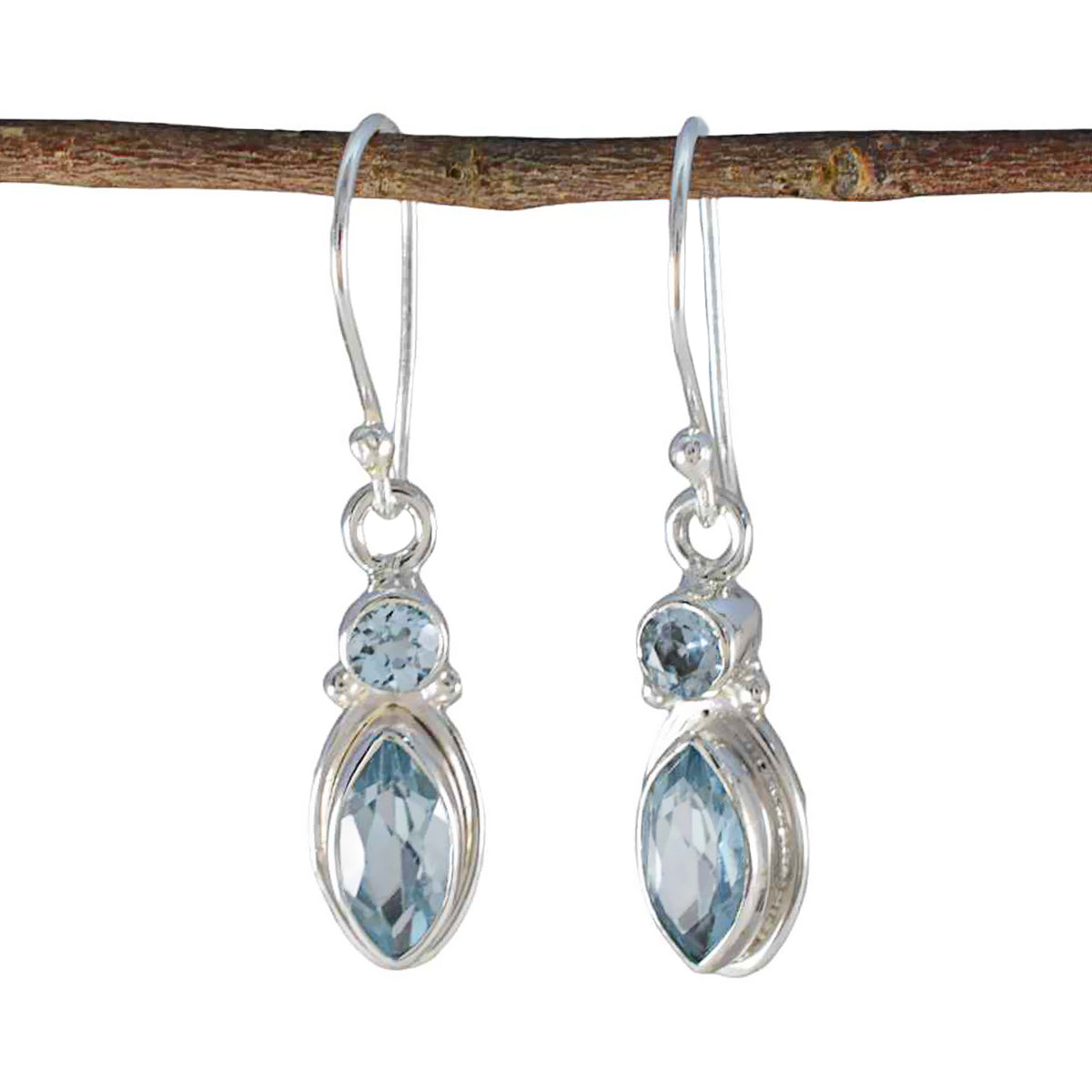 Aria Blue Whisper thin Toi et Moi Dangle Earring Blue Topaz Blue Dangle